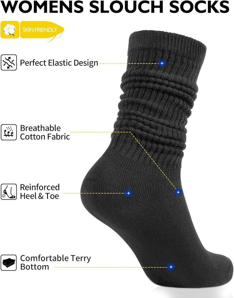 CLOSEMATE Womens Crew Slouch Socks Cotton Soft Scrunch for Boots Loafers Sneakers 3 Pairs - Image 2